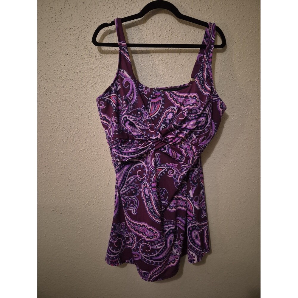 Lands End Swimsuit Slender Carmela Tummy Control 1 Piece Underwire Sz 20W Purple